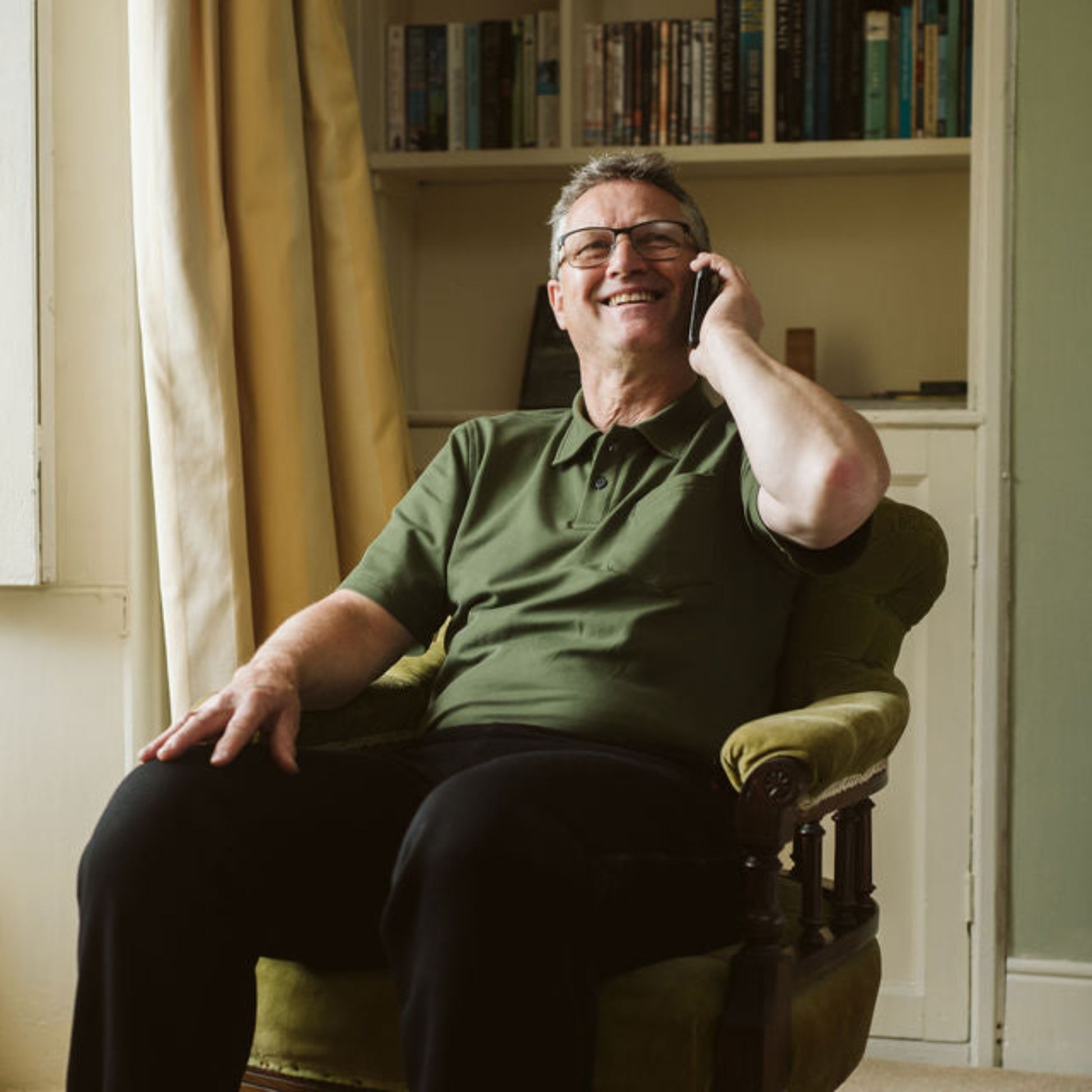 Michael velcro back fastening top with Patrick zip side trousers.