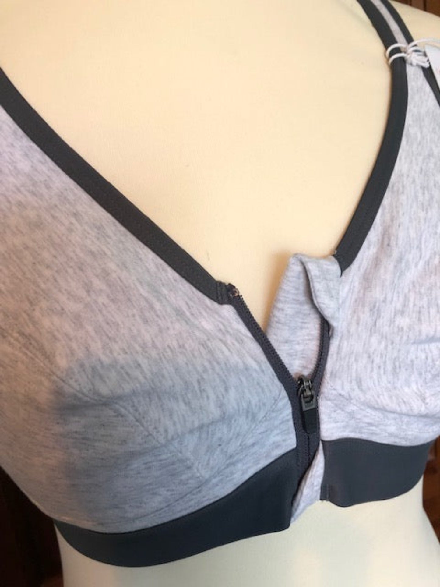 Eden Grey & Black Front Zip Bra