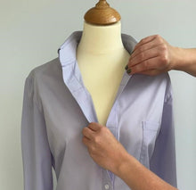 Load image into Gallery viewer, Matilda long sleeve blouse with magnetic fastening in lilac close up detail of closure
